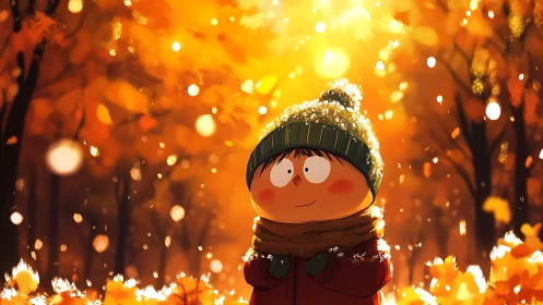 Snow-dusted daydreamer wrapped in glowing autumn forest.