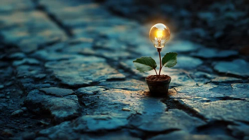 Tiny streetlight sapling quietly rewrites the cobblestone night