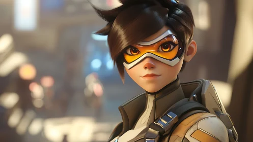 Confident sci fi heroine pausing mid adventure in sunlight.