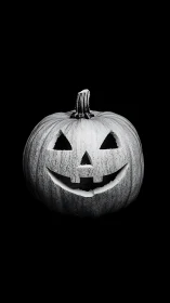 Monochrome jack-o’-lantern under hard frontal lighting isolates form