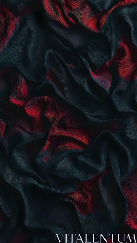 Vector-textured crimson folds over deep shadowed fabric field.