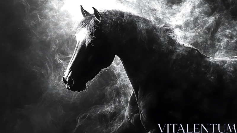 Midnight stallion emerges from swirling spectral smoke
