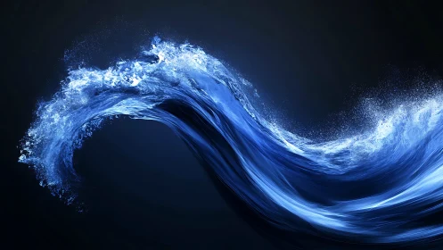 Surging blue energy wave arcs through a dark digital void