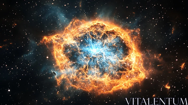 Glowing stellar bloom of fire and ice in the deep night sky.