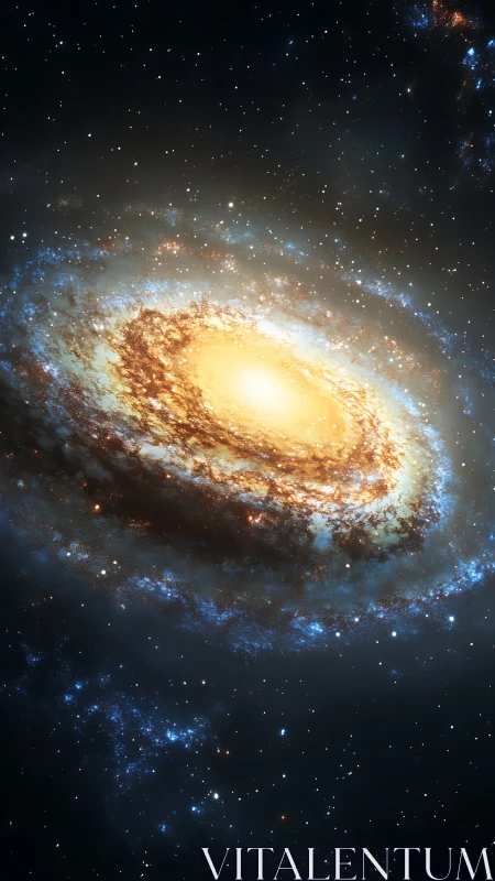 Spiral galaxy core rendered with luminous stellar halo.