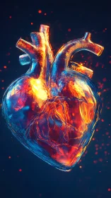Glowing glass heart pulsing with fiery electric warmth.