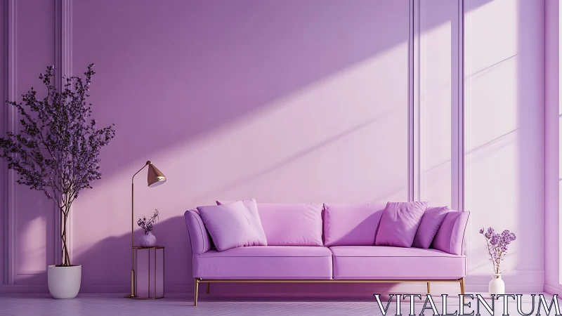 Soft lavender living room showcases modern pastel sofa