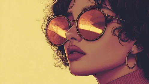 Profile illustration of woman in large reflective glasses.
