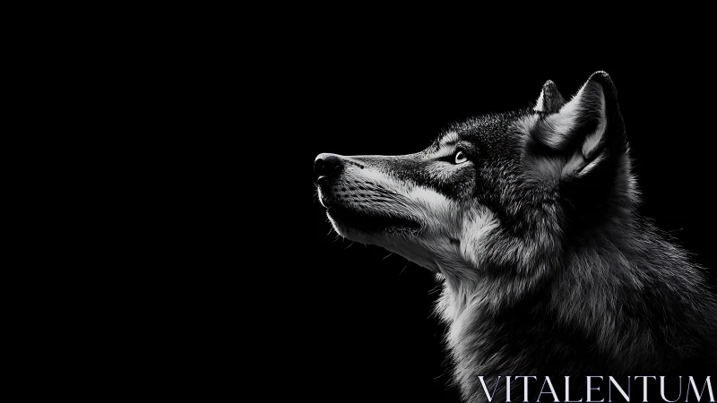 Lone wolf in moonless void, eyes lifted to silent promise.