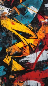 Bold abstract graffiti mural with vibrant angular shapes.