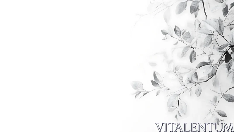 Monochrome leafy branches extend across a high key frame