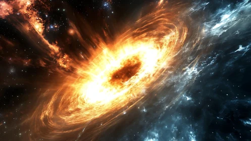 Stellar accretion disk surrounding central black void region.