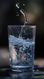 Midair water splash crowns a sparkling glass in motion.