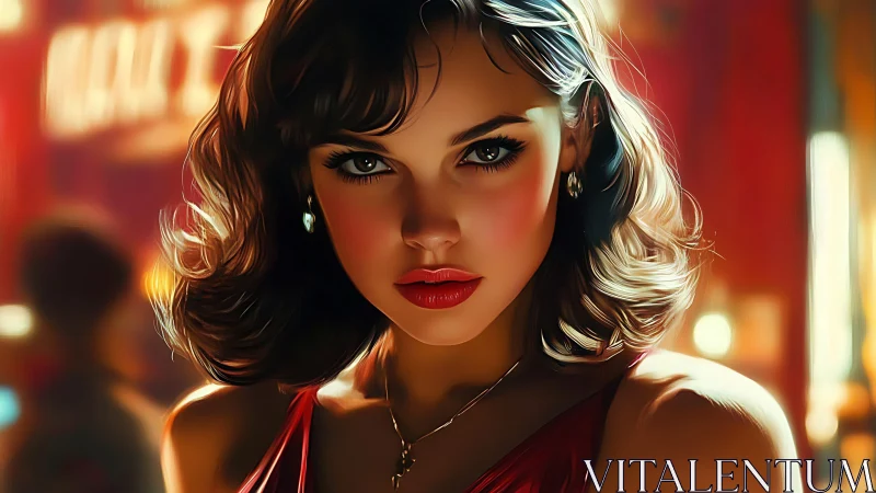 Digital portrait of glamorous woman in cinematic lighting focus.