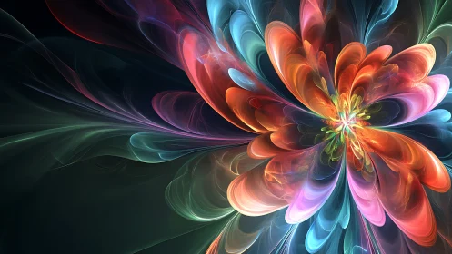 Vivid abstract fractal flower with glowing layered petals.