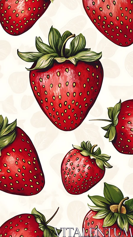 Red strawberry fruit pattern on light neutral background.
