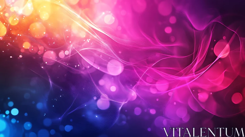 Prismatic light waves over vibrant bokeh nebula field.