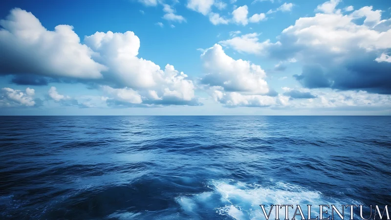Open ocean horizon under luminous cumulus sky. Period.