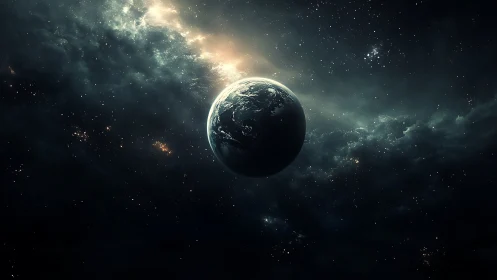 Earth is rendered in space with backlit atmospheric illumination