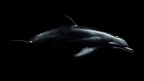 Midnight dolphin glides through sculpted shadowed waters.