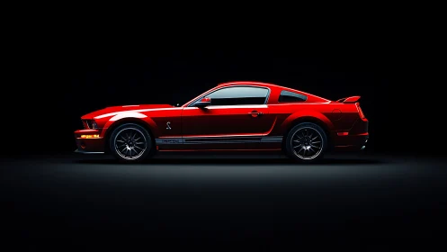 Red sports coupe stands poised in dramatic studio lighting.
