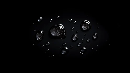 Midnight droplets parade across polished obsidian silence.