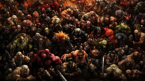 Demonic horde surges forward under burning infernal sky