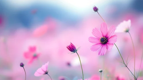 Cosmos flowers with selective focus against blurred background.