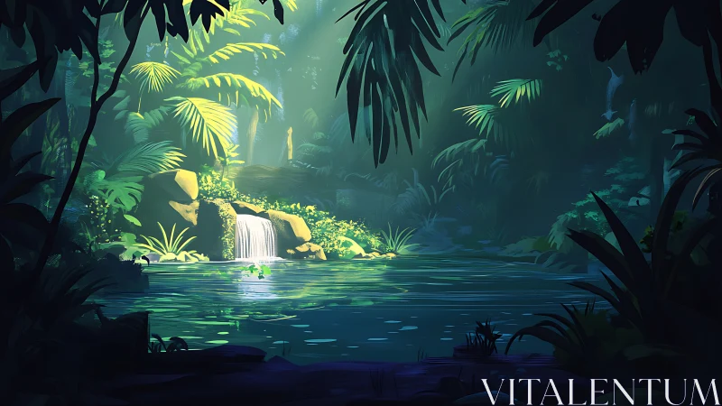Hidden Paradise: A Waterfall's Glow Deep in the Jungle.