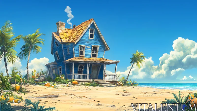 Tilted Blue Cottage Coastal Beach House.