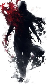 Crimson Wraith Striding Through Shattered Brushstrokes.