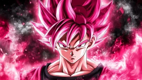 Pink haired anime warrior amid blazing cosmic energy.