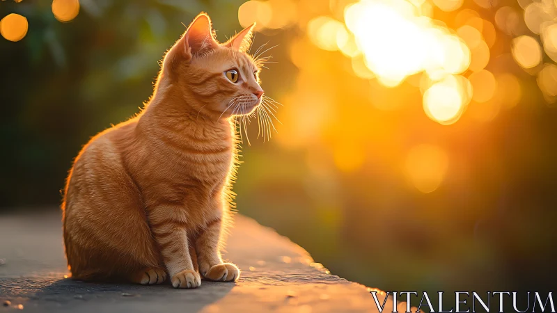 Golden Hour Ginger Cat Portrait with Bokeh Backdrop.