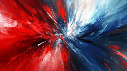 Dynamic Abstract Explosion in Red and Blue Digital Art Style.