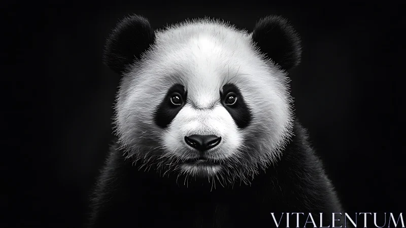 High-contrast photorealistic close-up portrait of panda cub.