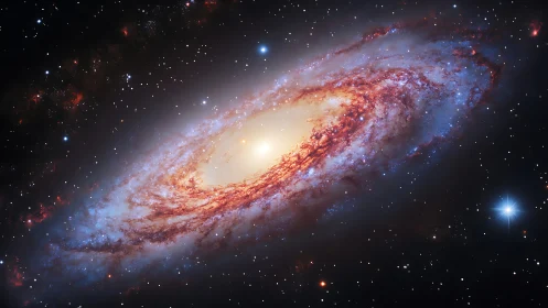 Starlit spiral galaxy ignites a molten halo in deep space.