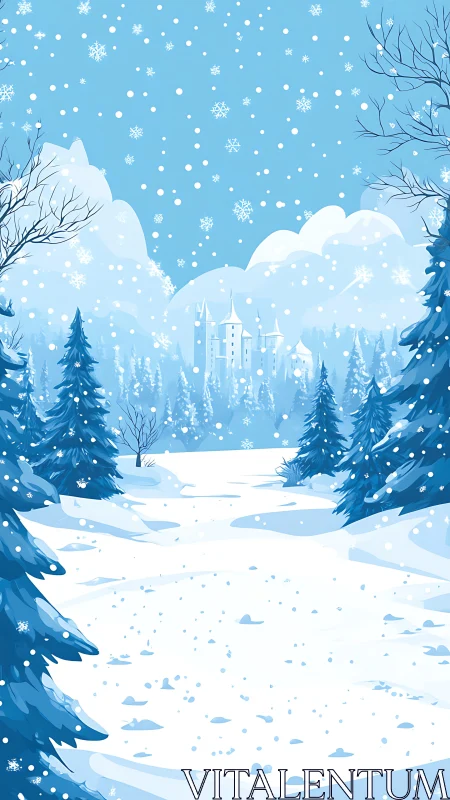 Snowflakes drift like secrets toward the hidden winter castle