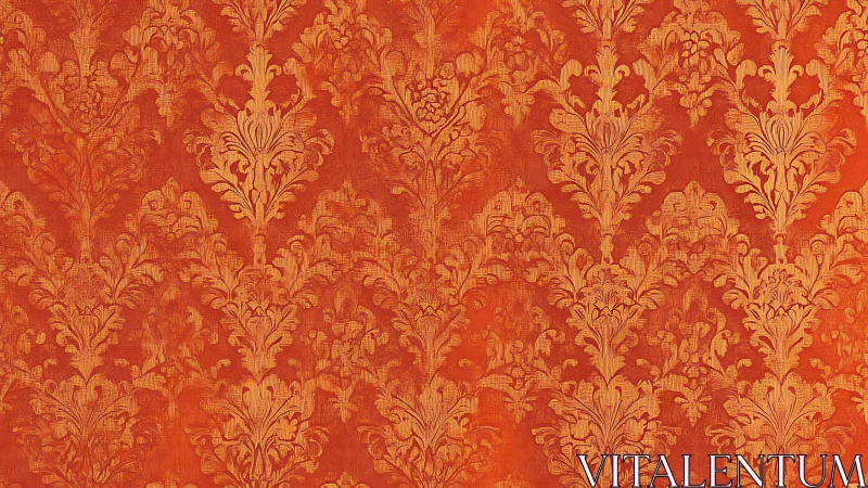 Ornate orange damask wallpaper pattern with vintage texture.
