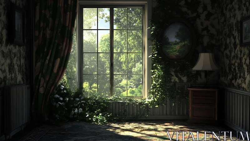 Sunlit window nook welcomes nature into a quiet vintage room