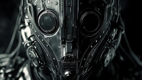 Chrome plated robotic head with symmetric mechanical details