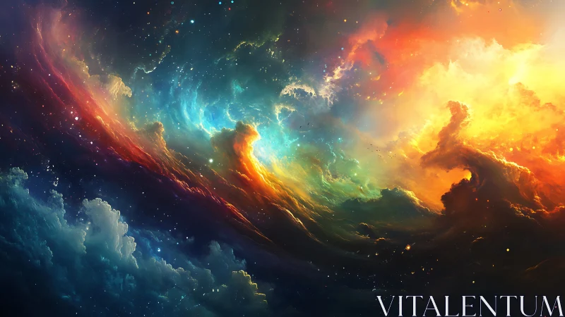 Multicolored nebula cloudscape with luminous stellar light.