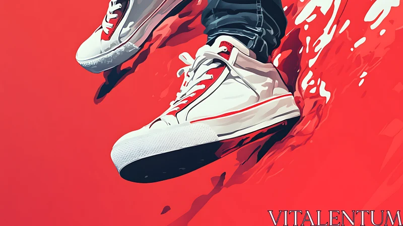 Dynamic sneakers rendered in bold red vector illustration