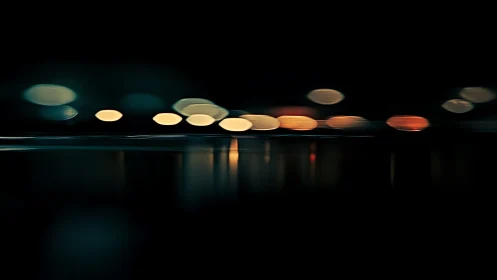 Nocturnal bokeh horizon over reflective urban waterline.