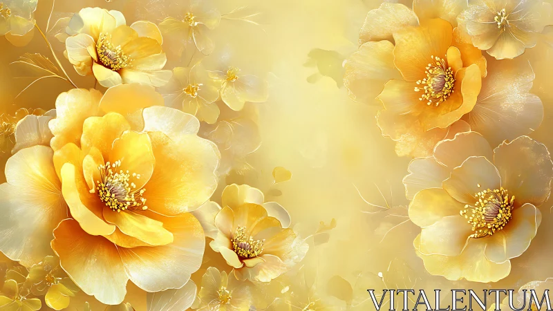 Luminous Petals Bloom: Golden Florals Bathed in Honeyed Radiance.