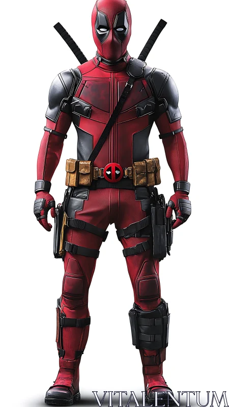 Masked red-suited antihero stands ready in dynamic pose