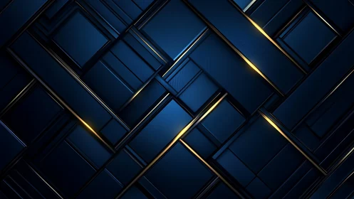 Interlocking blue metallic panels form geometric grid with accent lighting