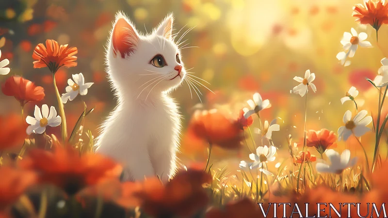Luminous Kitten Amidst Wildflower Dreams.