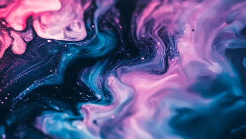 Nebulous magenta and cyan fluid swirls in cosmic motion.