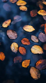 Drifting ember leaves on midnight water hush.