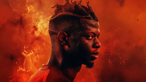 Fiery profile portrait captures intense athletic focus.